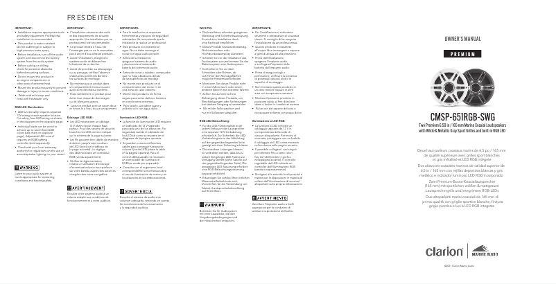 Page 1 de la notice Manuel utilisateur Clarion Premium CMSP-651RGB-SWG