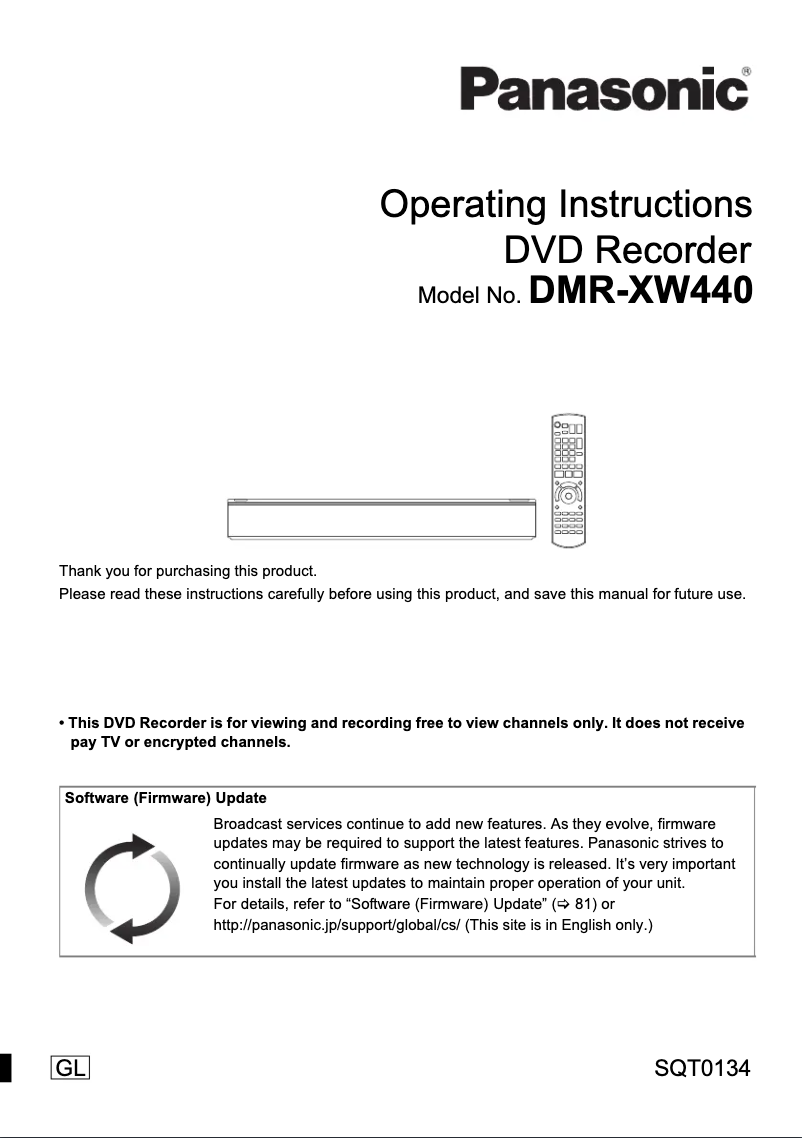 Page n°1 - Manuel utilisateur Panasonic DMR-XW440