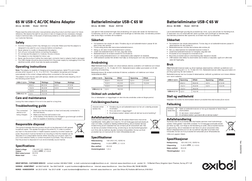 Page n°1 - Manuel utilisateur Exibel ADH136