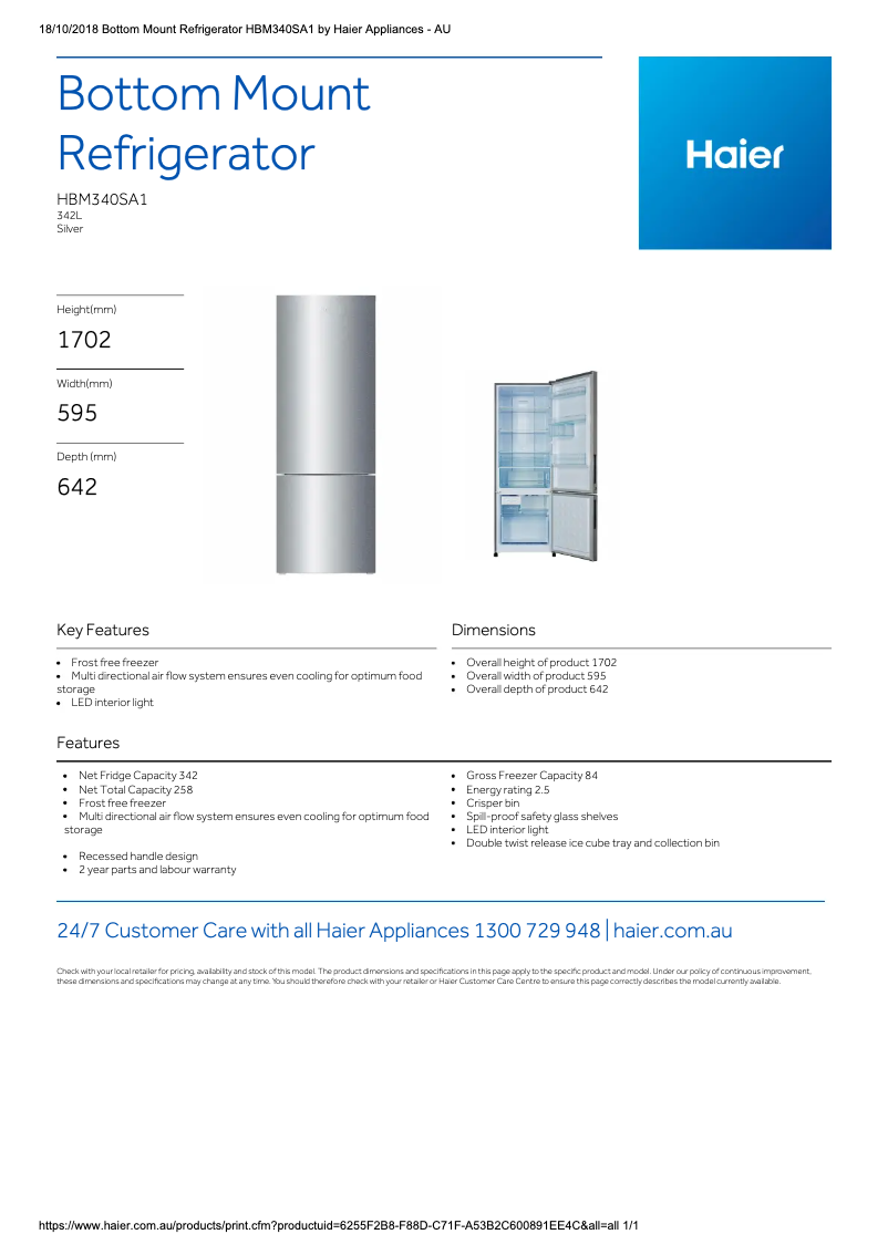 Page n°1 - Fiche technique Haier HBM340SA1