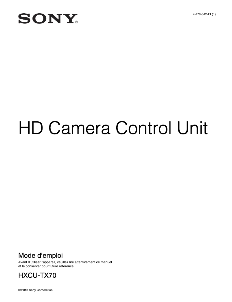 Page 1 de la notice Manuel utilisateur Sony HXCU-TX70