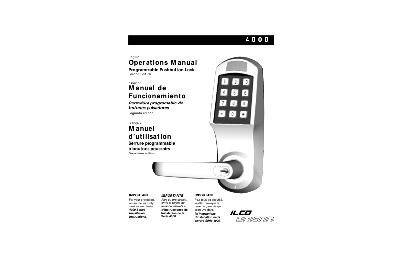 Image de la première page du manuel de l'appareil ILCO Unican 4000 Mortise