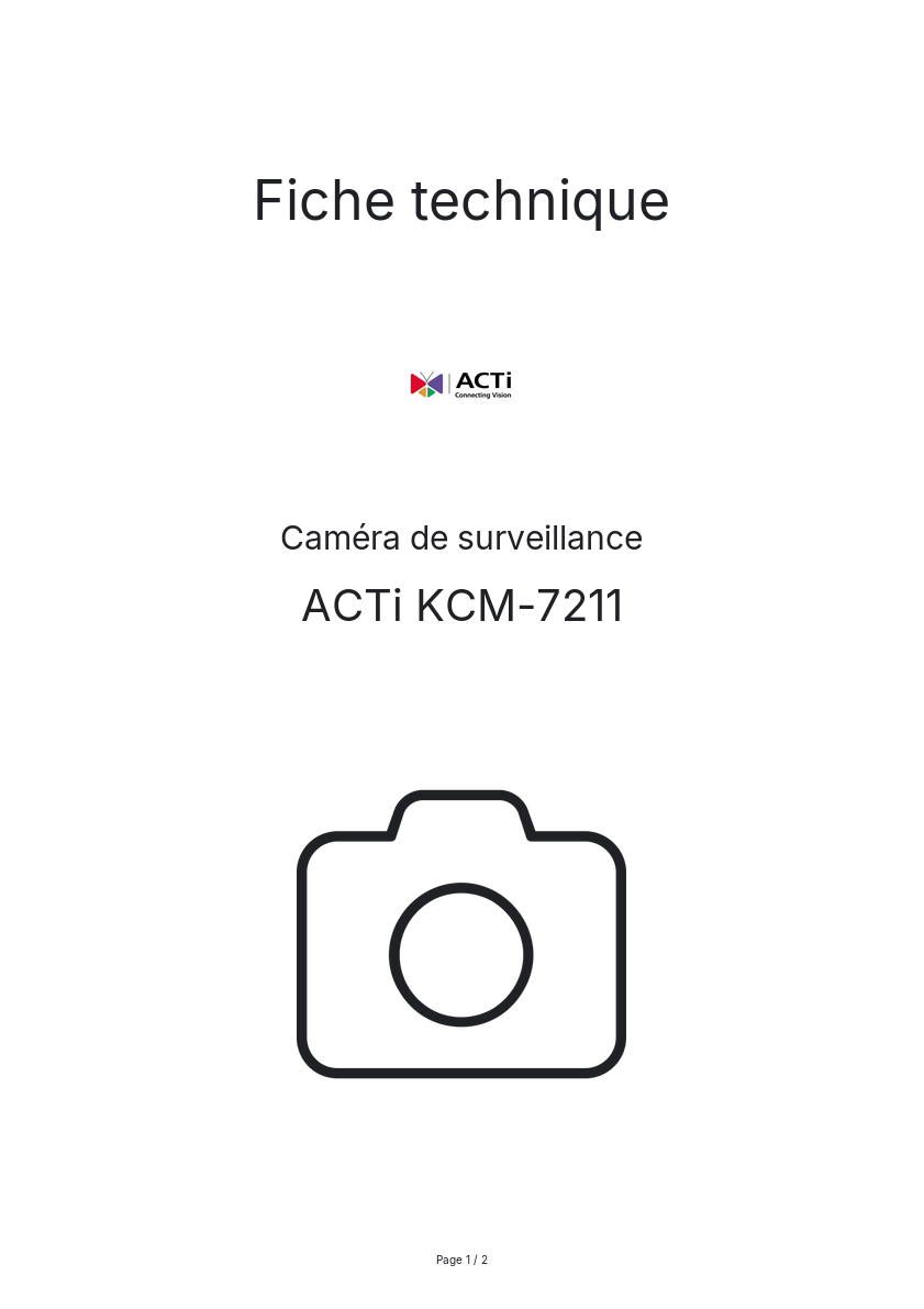 Page n°1 - Fiche technique ACTi KCM-7211