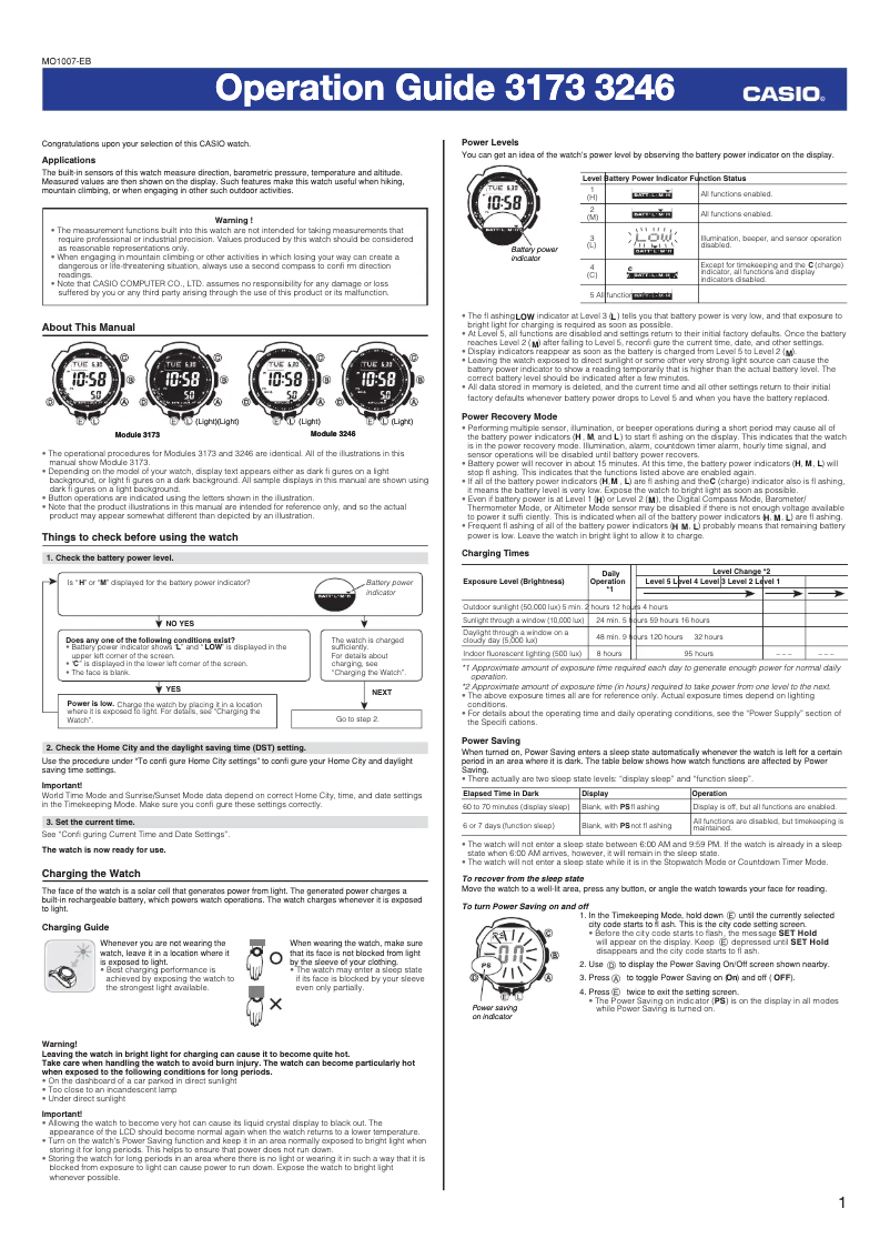 Page 1 de la notice Manuel utilisateur Casio PRG-240T-7ER