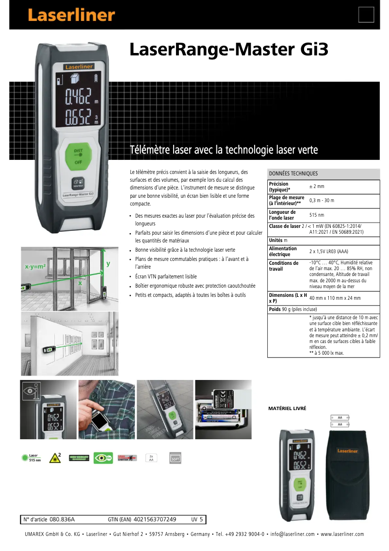 Image de la première page du manuel de l'appareil LaserRange-Master Gi3