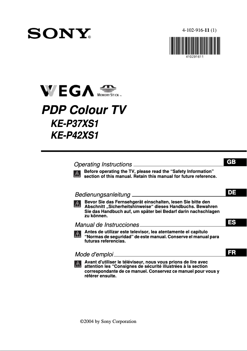 Page 1 de la notice Mode d'emploi Sony KE-P37XS1