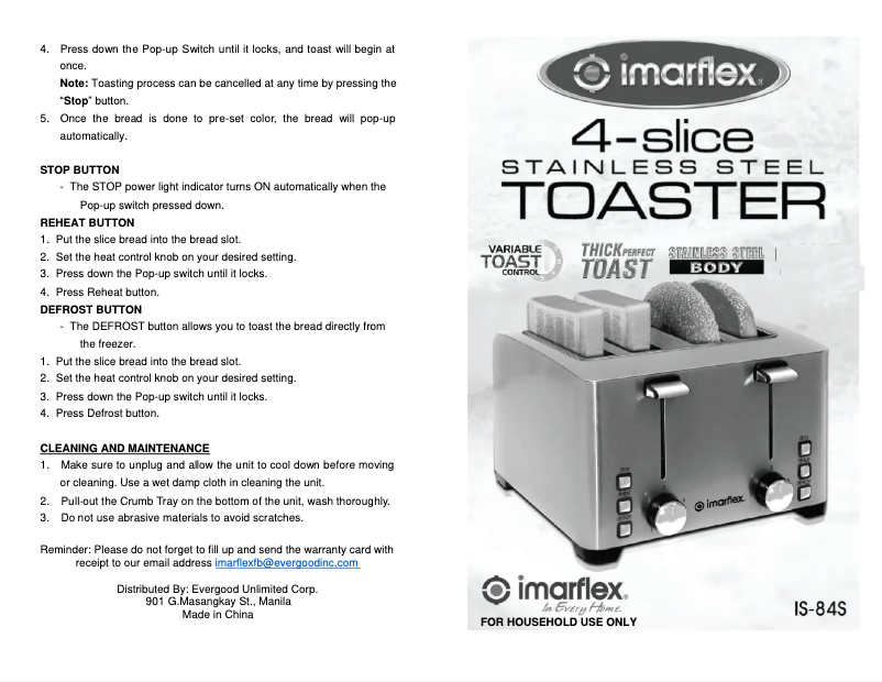 Page 1 de la notice Manuel utilisateur Imarflex IS-84S