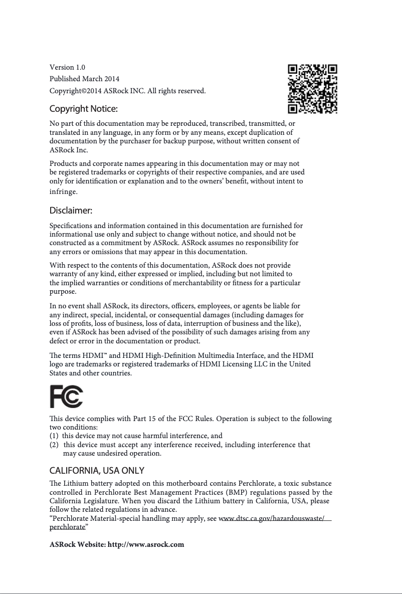Page n°1 - Manuel utilisateur Asrock FM2A58+ BTC