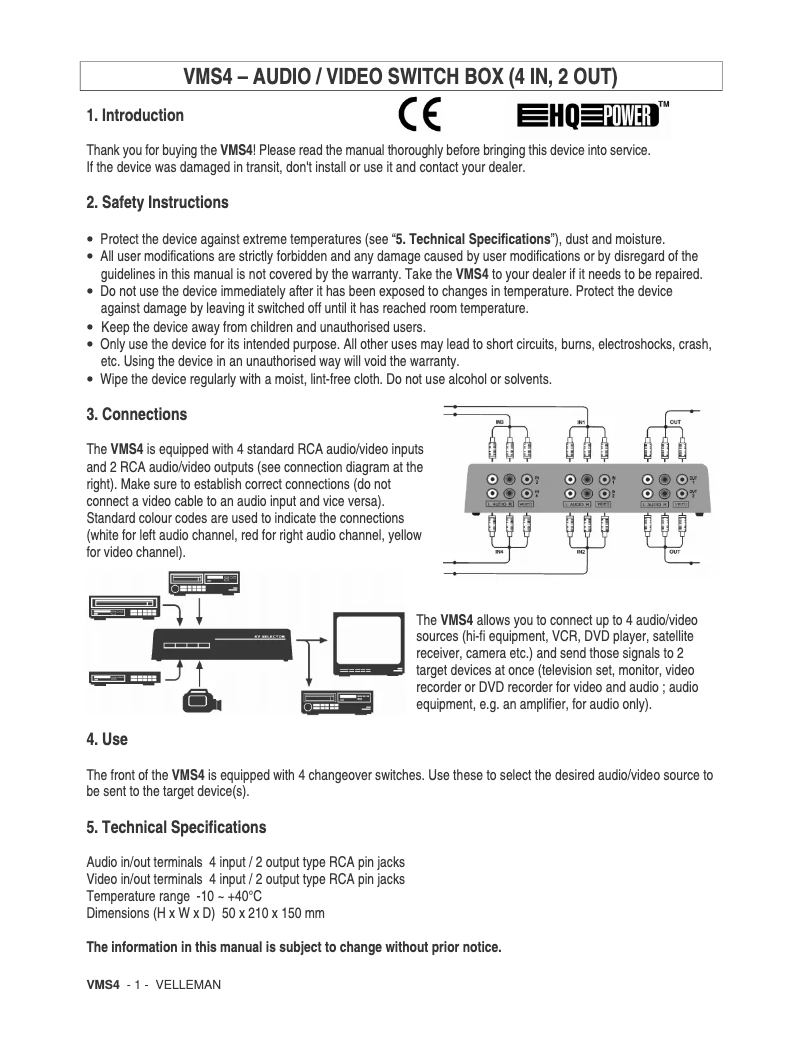Page n°1 - Manuel utilisateur Velleman VMS4
