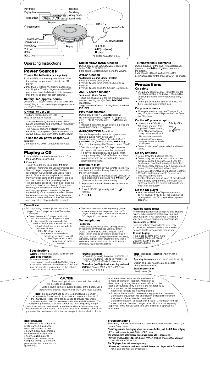 Image de la première page du manuel de l'appareil Walkman D-EJ011