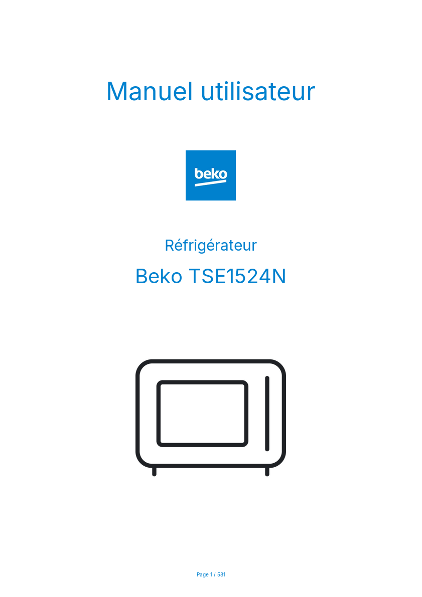 Page n°1 - Manuel utilisateur Beko TSE1524N