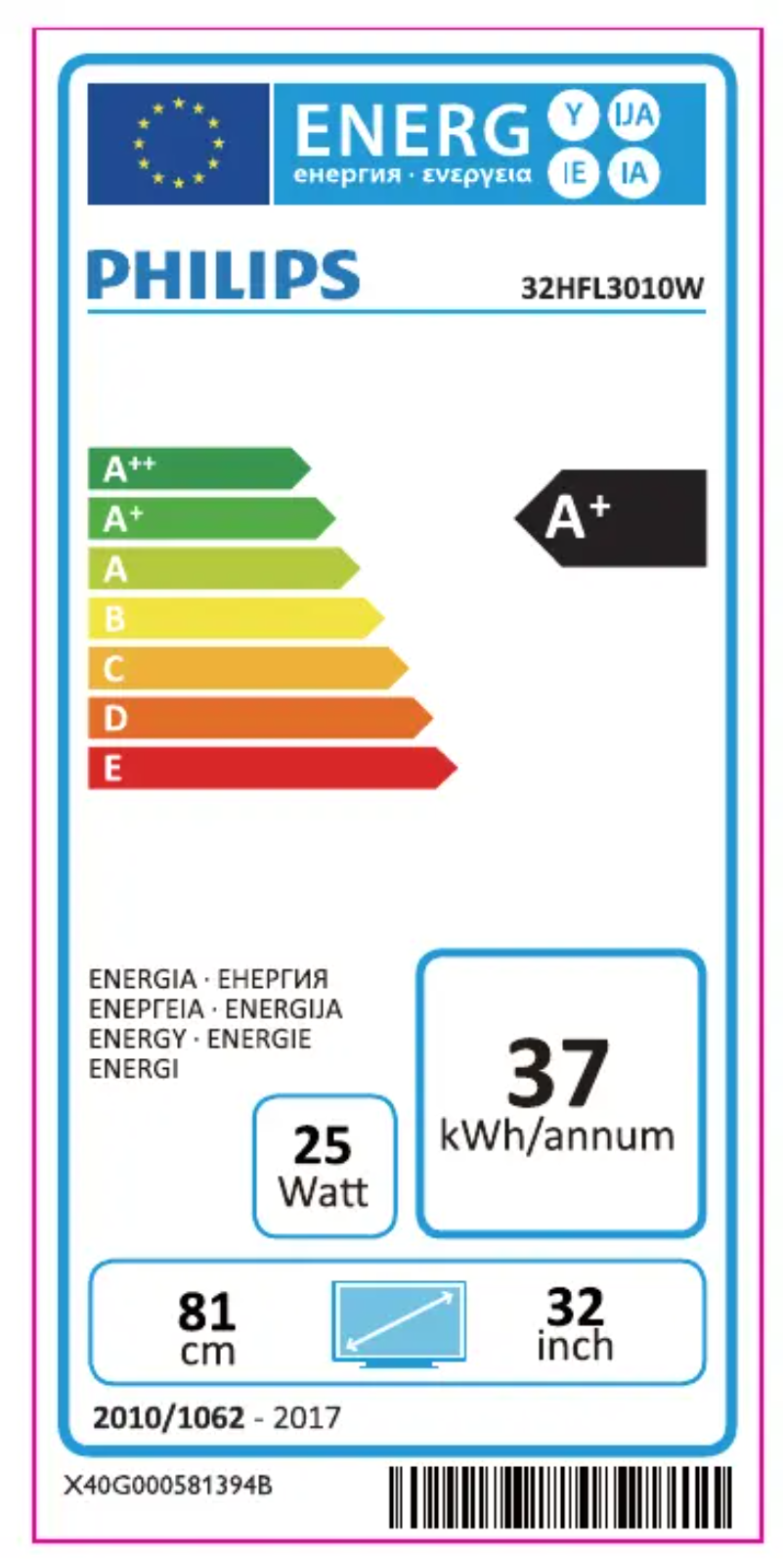 Page 1 de la notice Label énergétique Philips 32HFL3010W