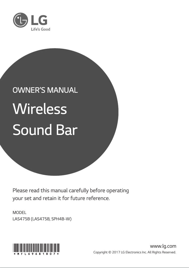 Page 1 de la notice Manuel utilisateur LG LAS475B