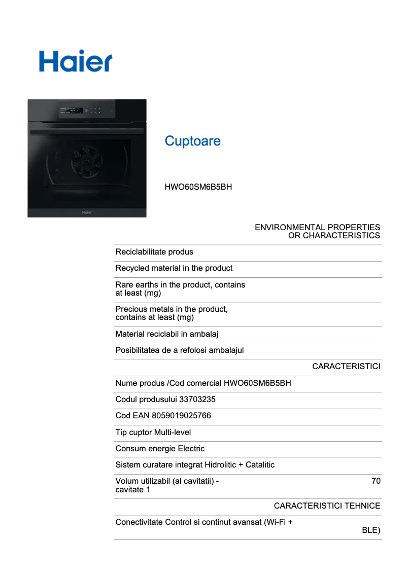 Page n°1 - Label énergétique Haier I-Message Series 6 HWO60SM6B5BH
