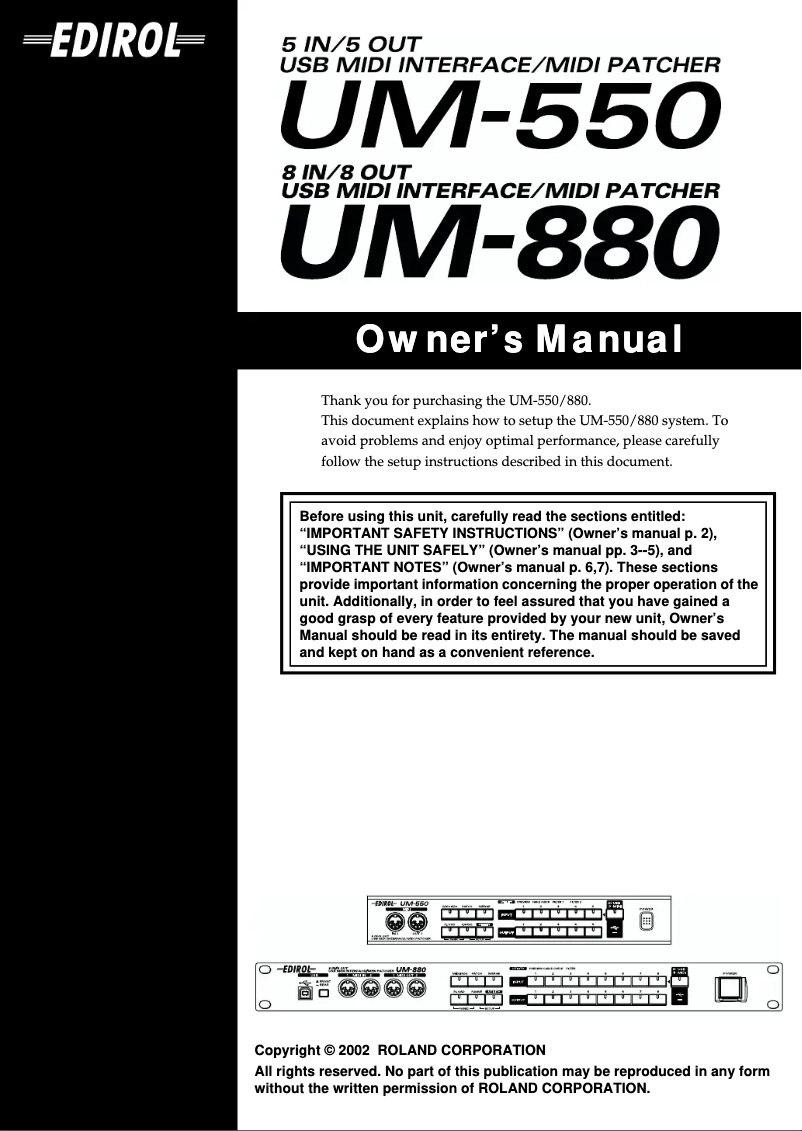 Page n°1 - Manuel utilisateur Roland UM-880