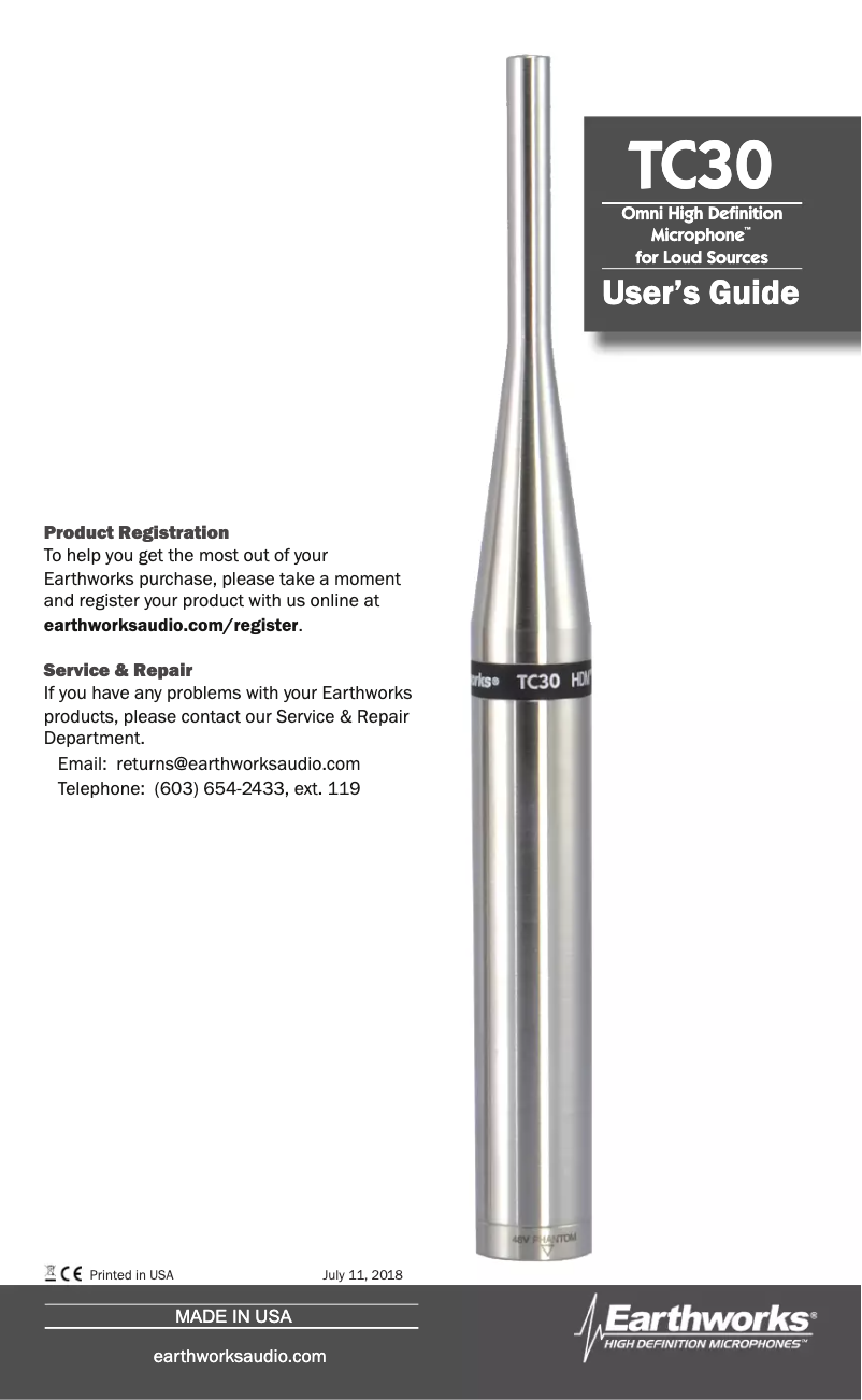 Page n°1 - Manuel utilisateur Earthworks TC30