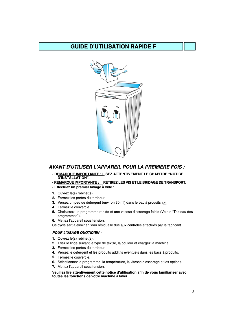 Page n°1 - Manuel utilisateur Whirlpool AWA 1206