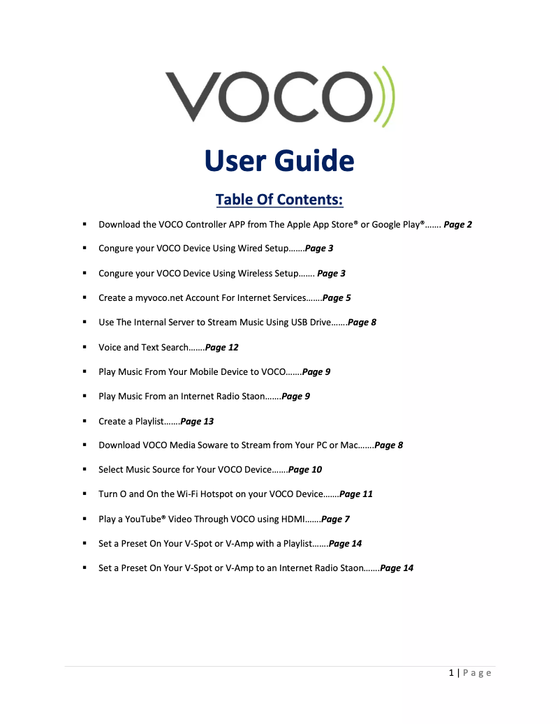 Page 1 de la notice Manuel utilisateur Voco V-Spot