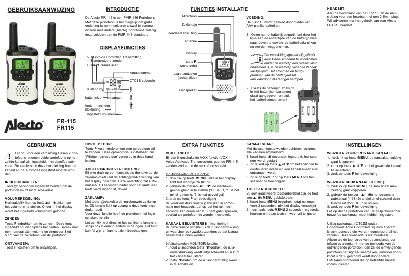 Page 1 de la notice Manuel utilisateur Alecto FR-115BW