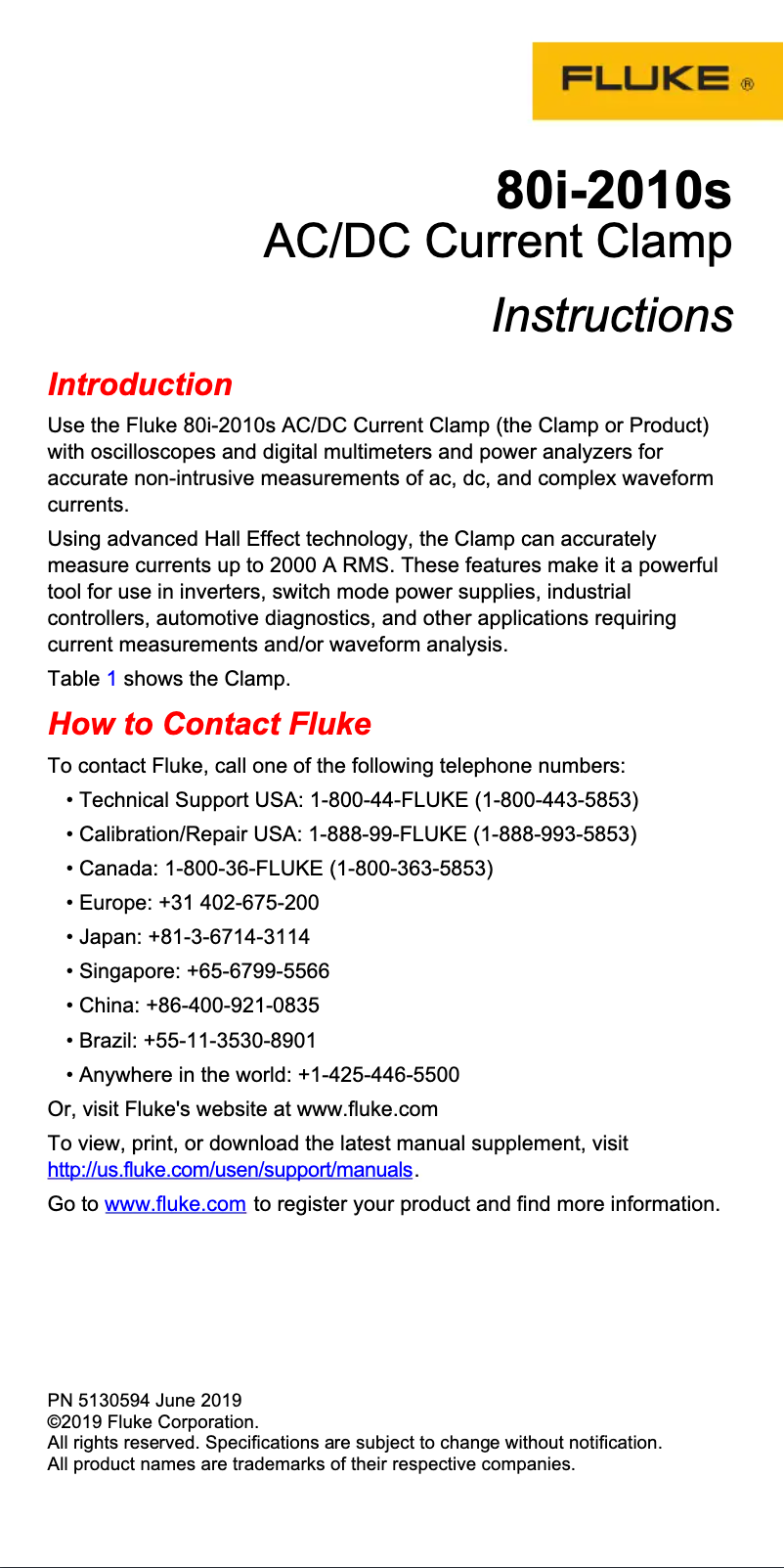 Page 1 de la notice Manuel utilisateur Fluke 80i-2010s