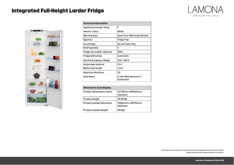 Page 1 de la notice Fiche technique Lamona LAM6702