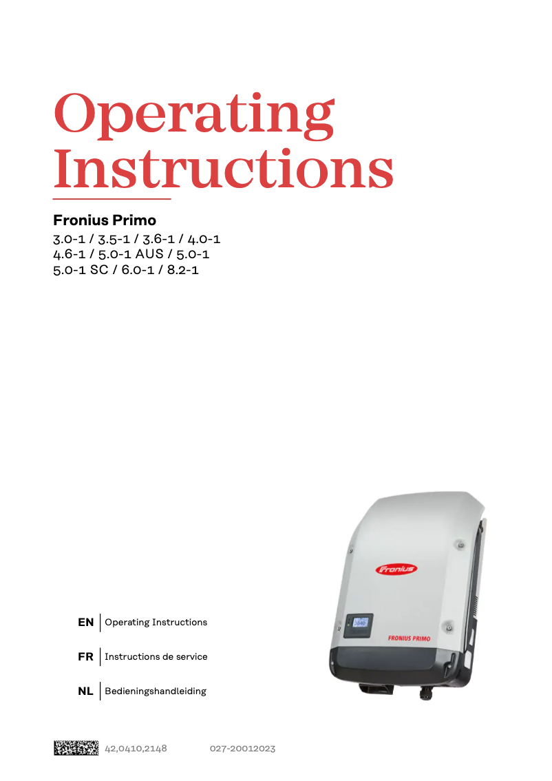 Page 1 de la notice Manuel utilisateur Fronius Primo 5.0-1