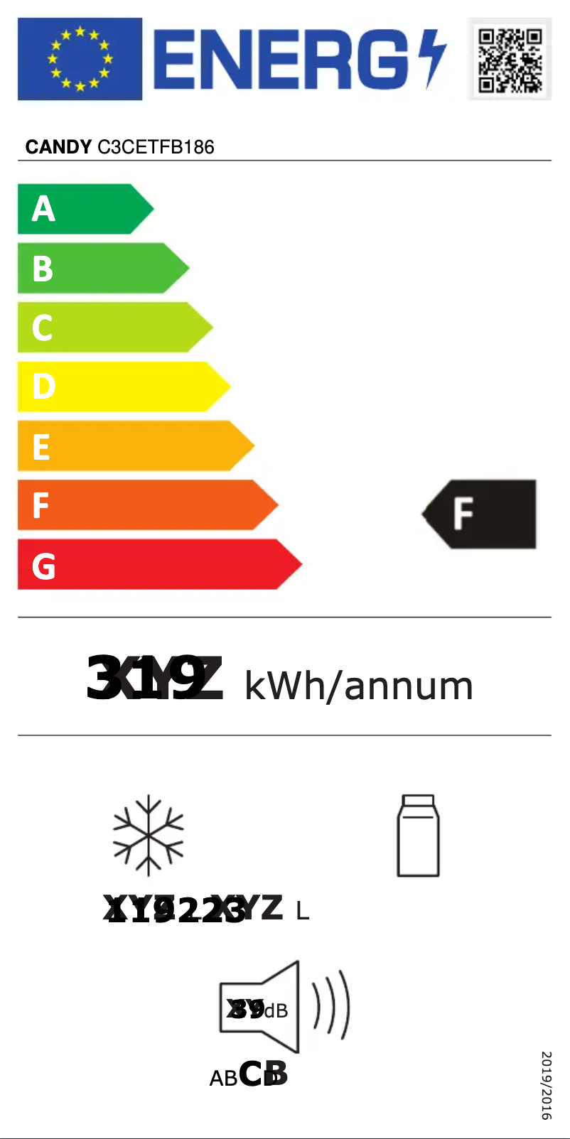 Page n°1 - Label énergétique Candy C3CETFB186