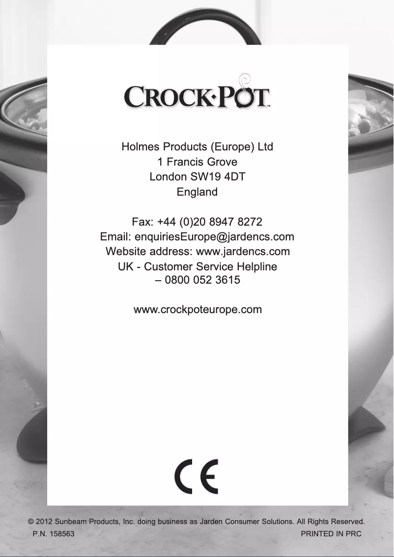 Page 1 of the manual User Manual Crock-Pot CKCPRC6040