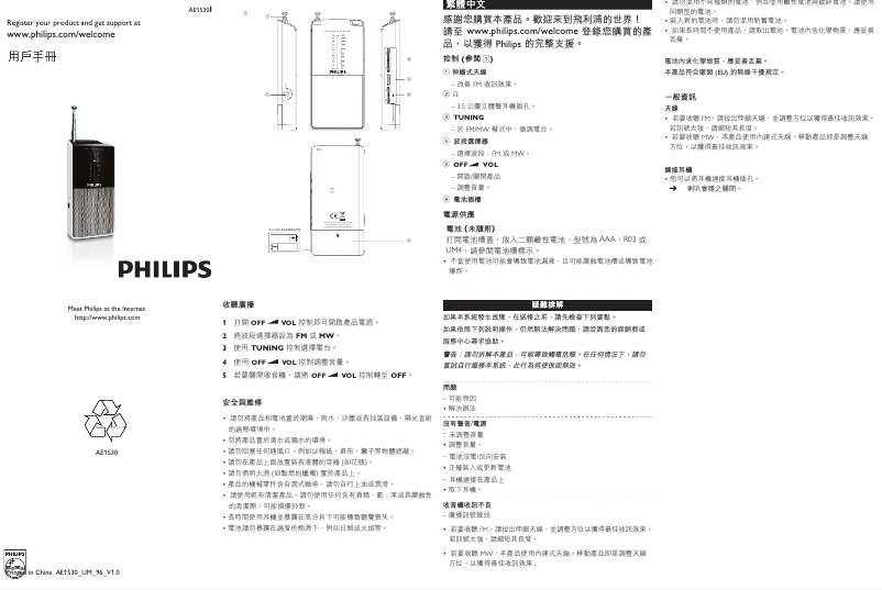 Page 1 de la notice Manuel utilisateur Philips AE1530
