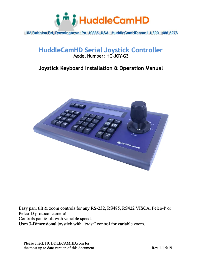 Page n°1 - Manuel utilisateur HuddleCamHD HC-JOY-G3