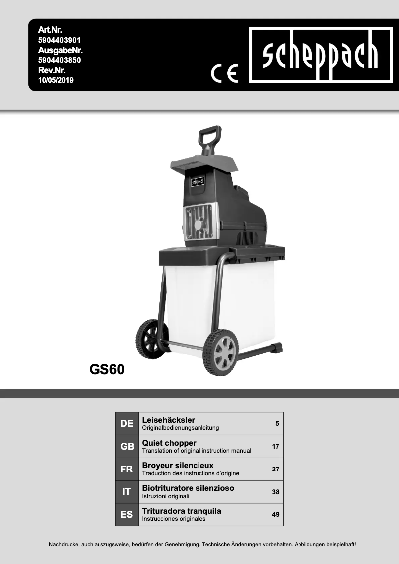 Page 1 de la notice Manuel utilisateur Scheppach GS60