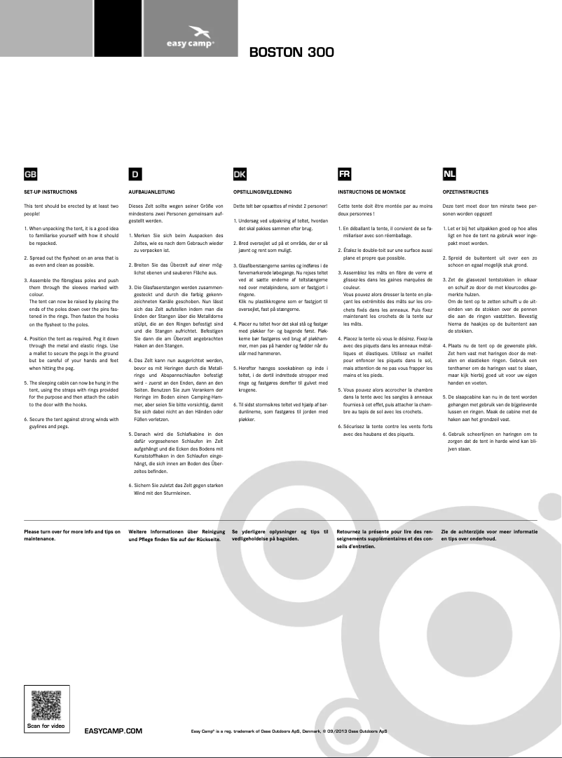 Page 1 de la notice Manuel utilisateur Easy Camp Tour Boston 300