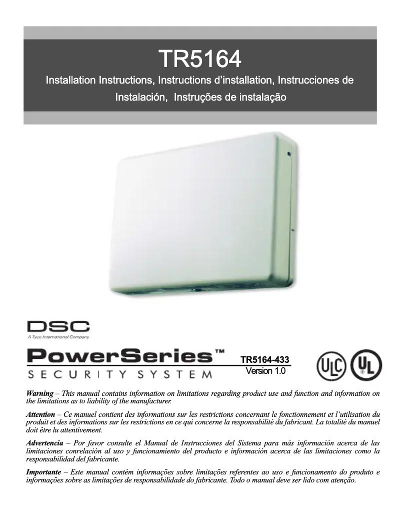 Page 1 de la notice Manuel utilisateur DSC TR5164