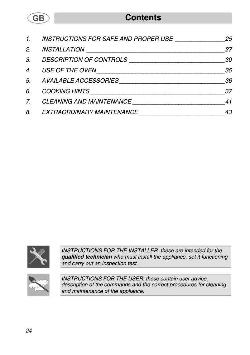 Page 1 de la notice Manuel utilisateur Smeg F 166