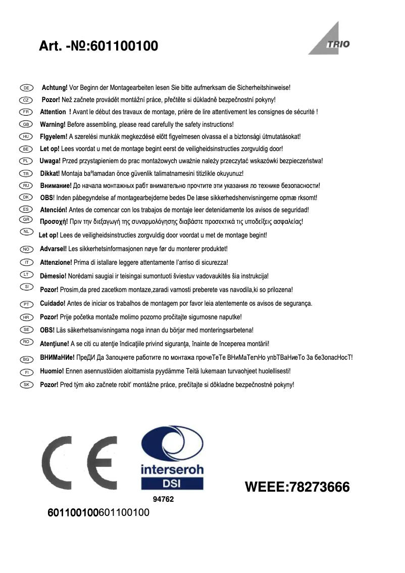 Page n°1 - Manuel utilisateur Trio Lighting Espejo 601100100