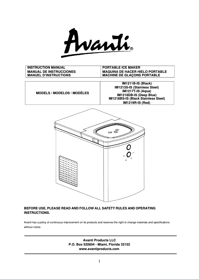 Page 1 de la notice Manuel utilisateur Avanti IM1216DB-IS