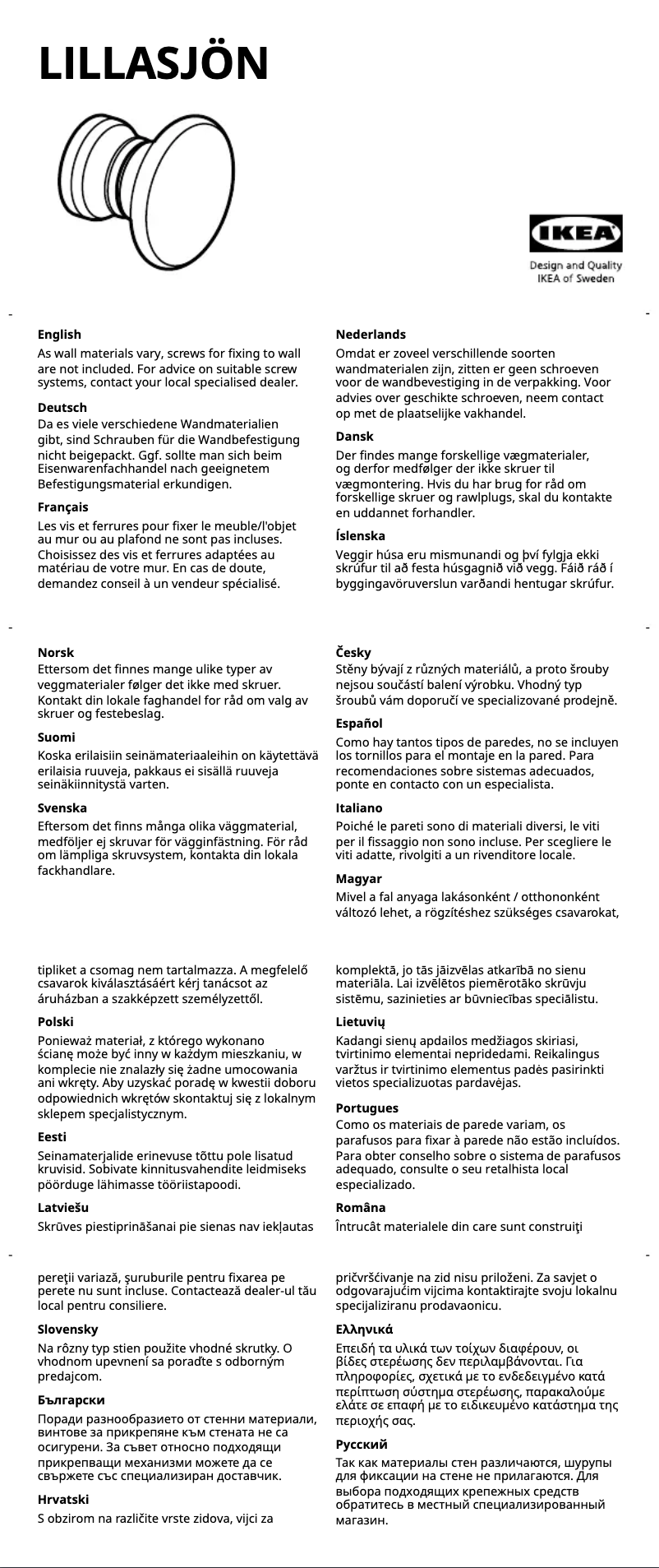 Page 1 de la notice Manuel utilisateur Ikea LILLASJÖN 504.779.62