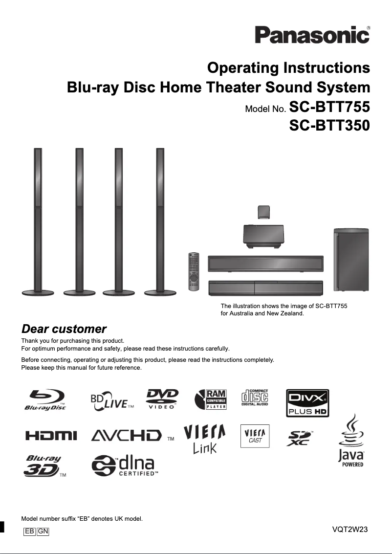 Page 1 de la notice Manuel utilisateur Panasonic SC-BTT350EGK