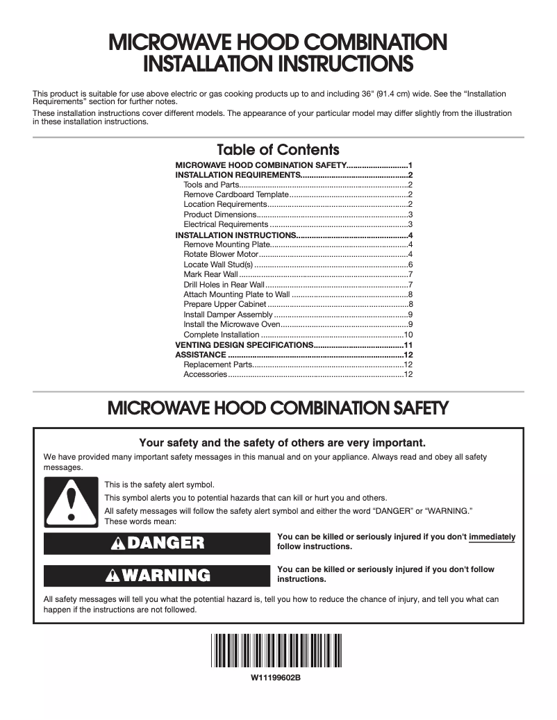 Page n°1 - Guide d'installation Maytag MMV1175JB