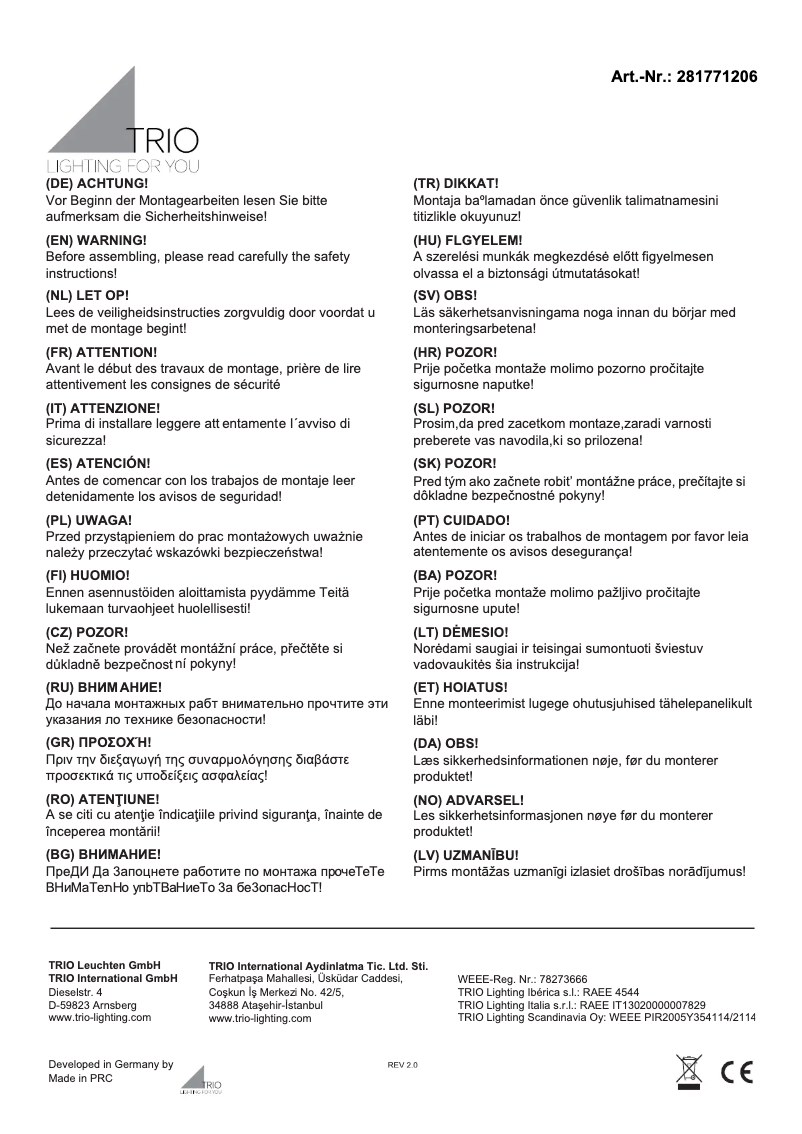 Page 1 de la notice Manuel utilisateur Trio Lighting Nilo 281771206