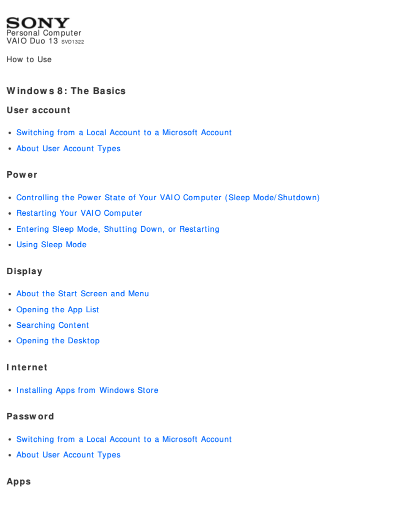 Page 1 de la notice Manuel utilisateur Sony Vaio Duo 13 SVD13225CLW