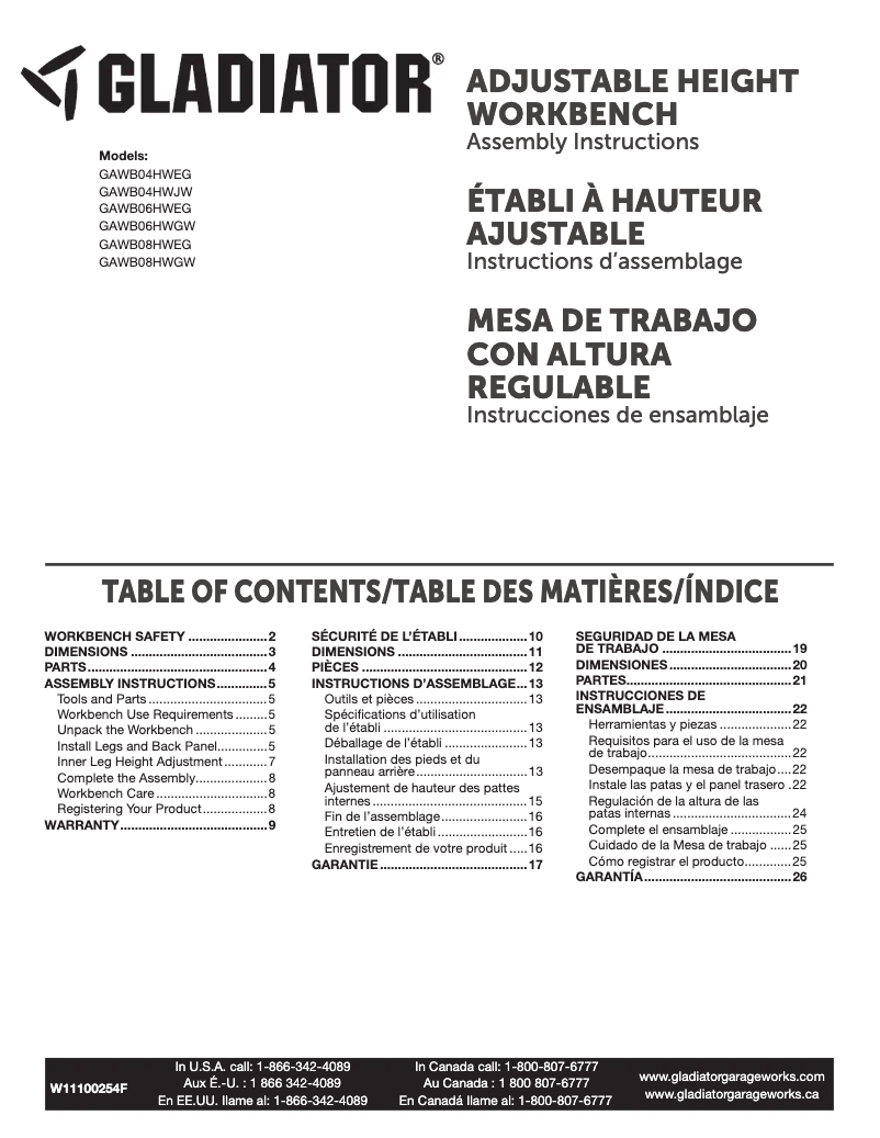 Page n°1 - Manuel utilisateur Gladiator GAWB08HWEG