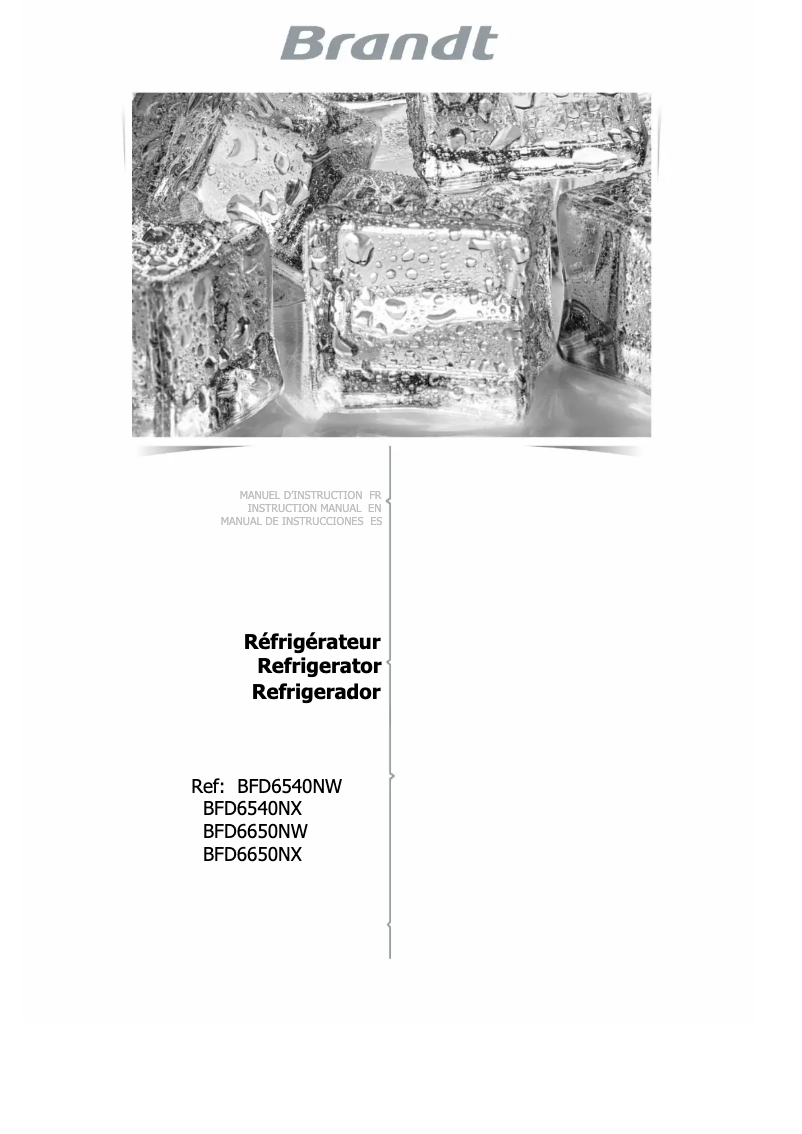 Page 1 de la notice Manuel utilisateur Brandt BFD6540NX