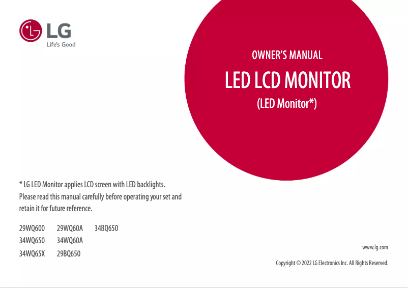 Page 1 de la notice Manuel utilisateur LG 34BQ650