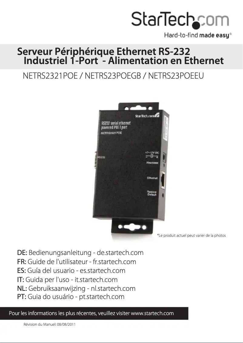 Page 1 de la notice Manuel utilisateur StarTech.com NETRS23POEEU