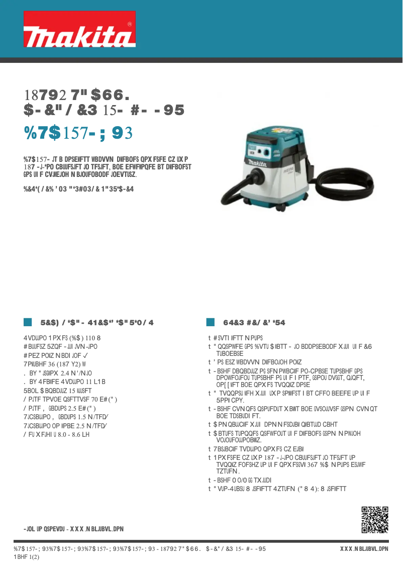Page 1 de la notice Fiche technique Makita DVC157LZX3