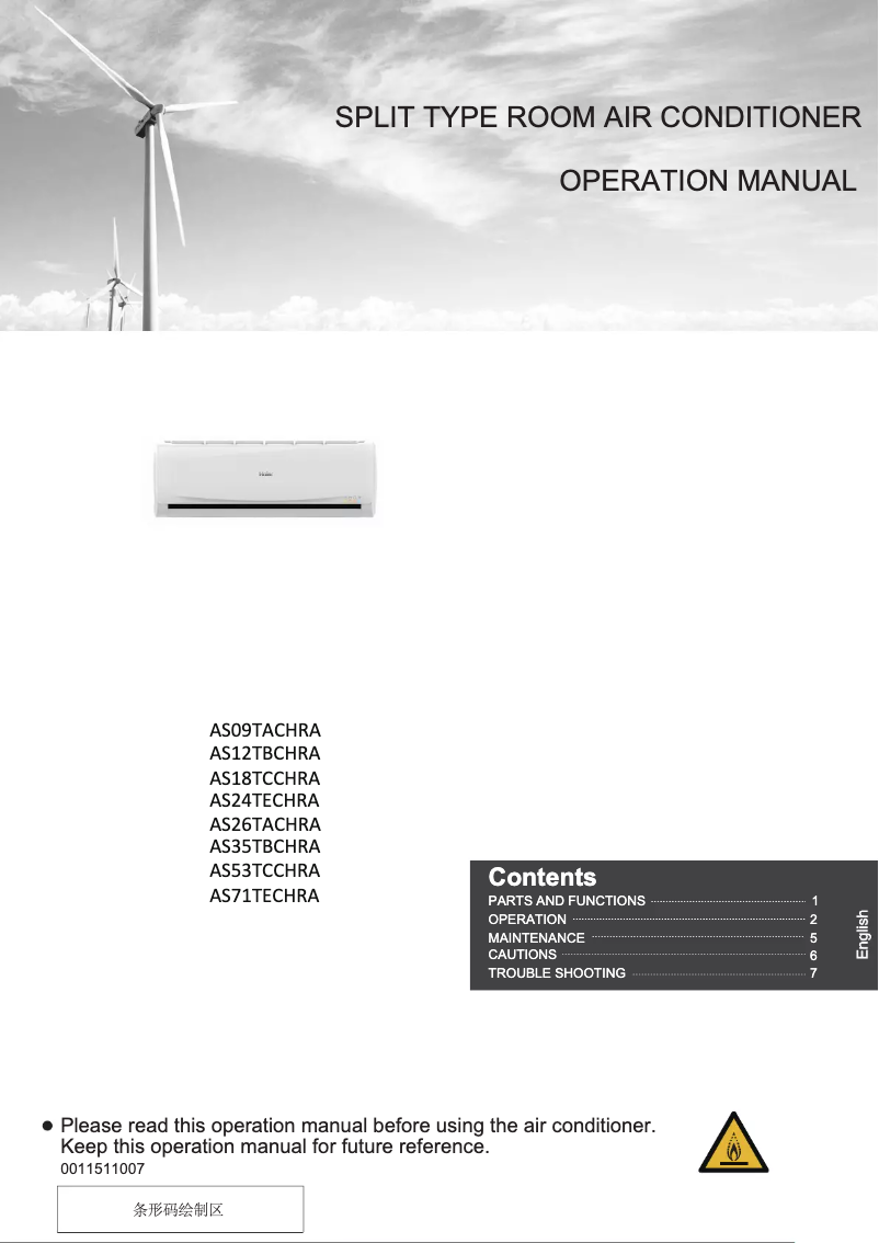 Page 1 de la notice Manuel utilisateur Haier AS53TCCHRA