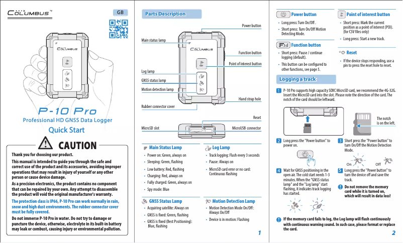 Page n°1 - Manuel utilisateur Columbus P-10 Pro