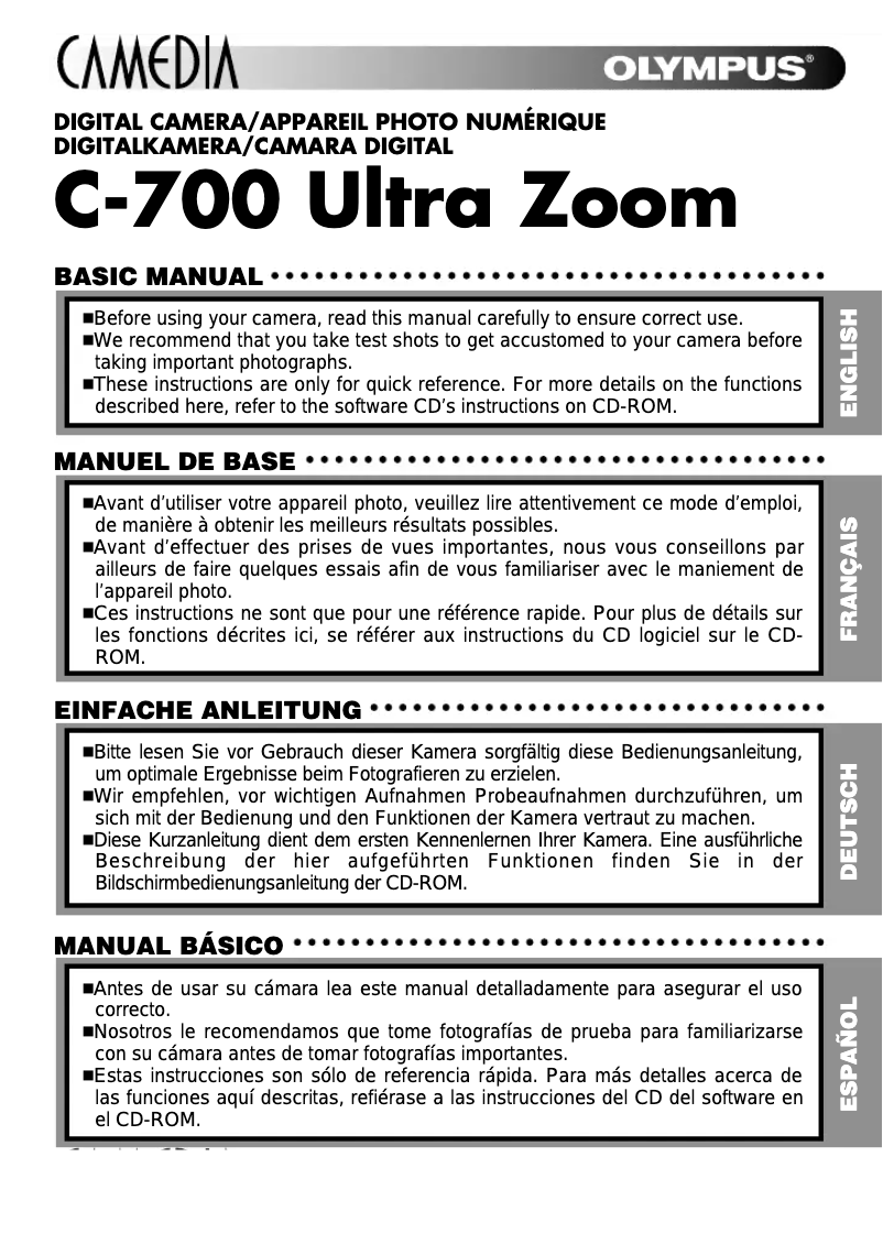 Page 1 de la notice Manuel utilisateur Olympus Camedia C-700 Ultra Zoom