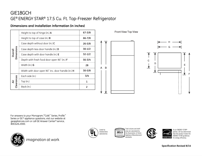 Page n°1 - Fiche technique GE GIE18GCHSA